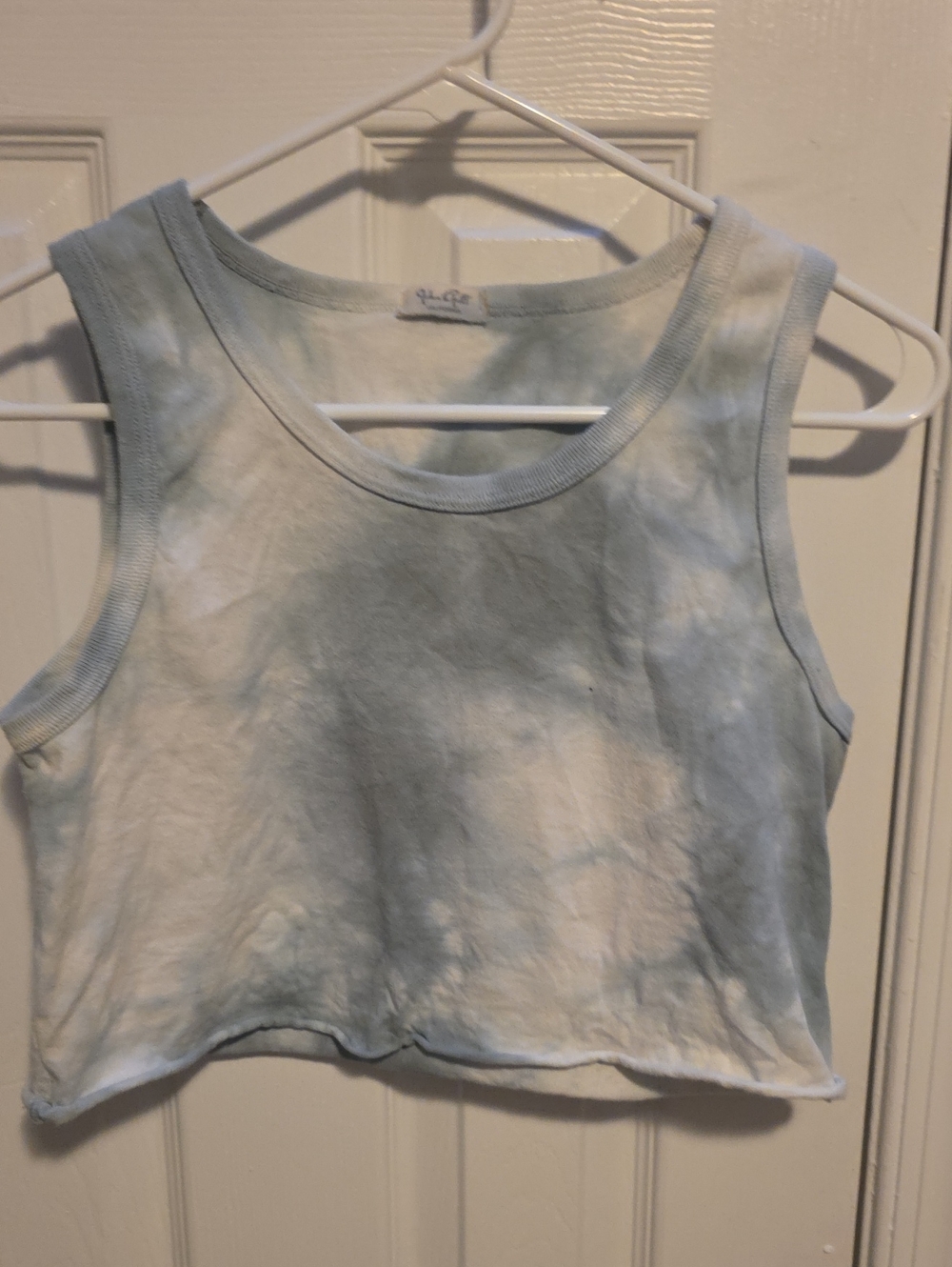 Brandy Melville Blue and White Tie-Dye Cropped Tank